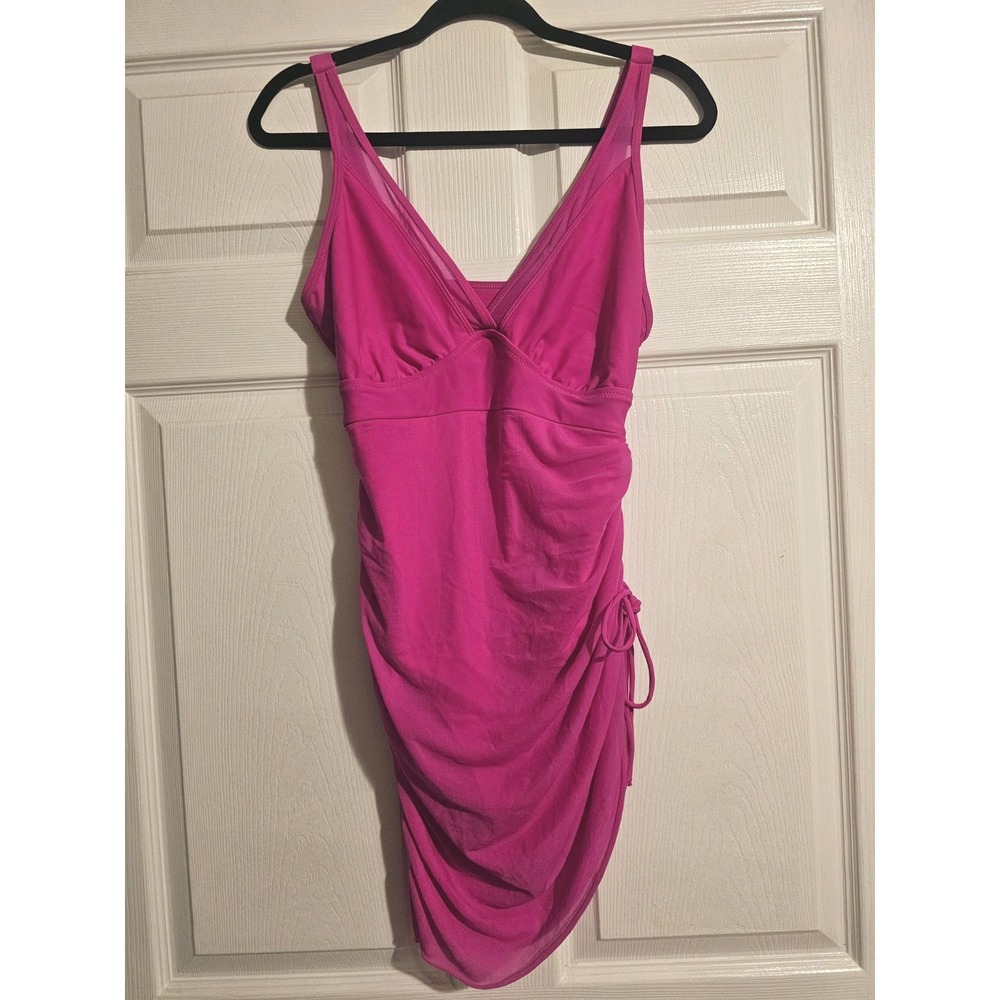 Womens Size M Bathing Suit Slimming Mesh Sheer Sarong Wrap Fuchsia Pink NEW - Picture 2 of 12
